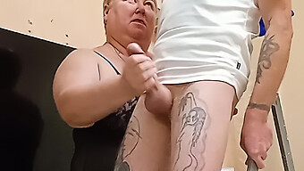 Mature Russian Mom Jerks Off My Cock In Close-Up For A Cumshot