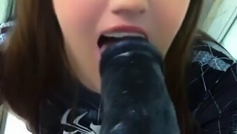 Spidergirl'S Attempt At Deepthroat With A Massive Black Dildo